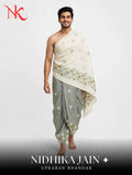 Sage Green and Cream Border Work Cotton Puja Jodi
