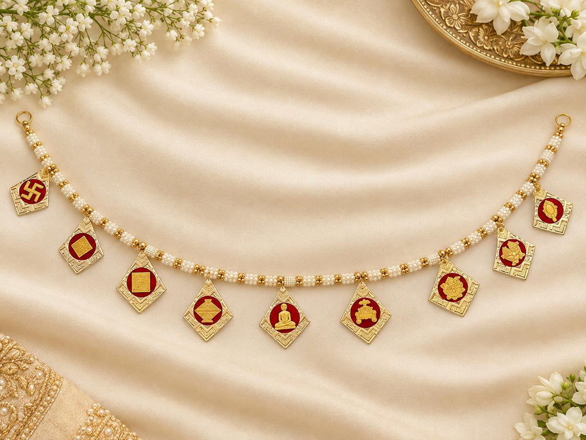Gold Diamond-Pendant Pearl Ashtamangal Door Toran (3 Feet)