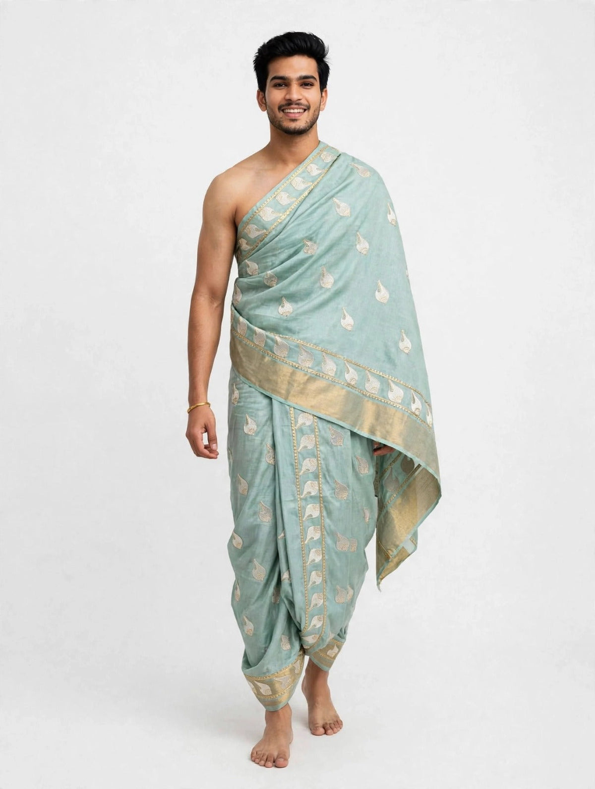 Aqua Zari Butti Puja Jodi