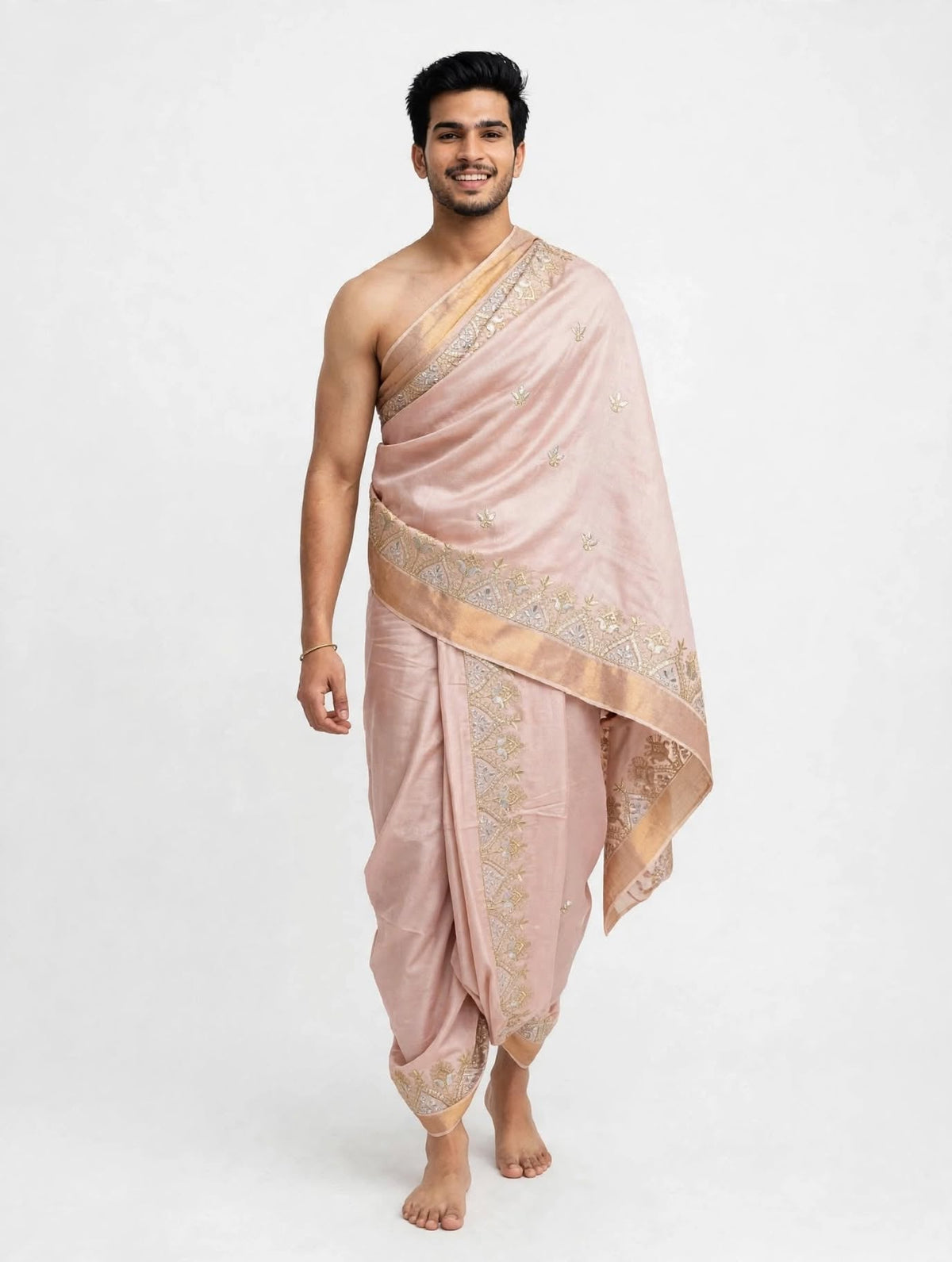 Blush Pink Zari Border Puja Jodi