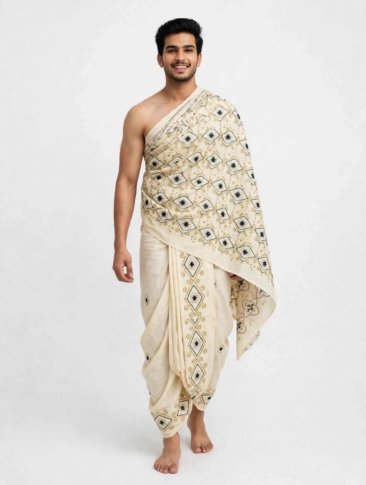 Ivory Diamond Embroidered Puja Jodi
