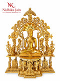 Handcrafted Golden Brass Bhagwan Parshvanath with Intricate Parikar Sinhasan
