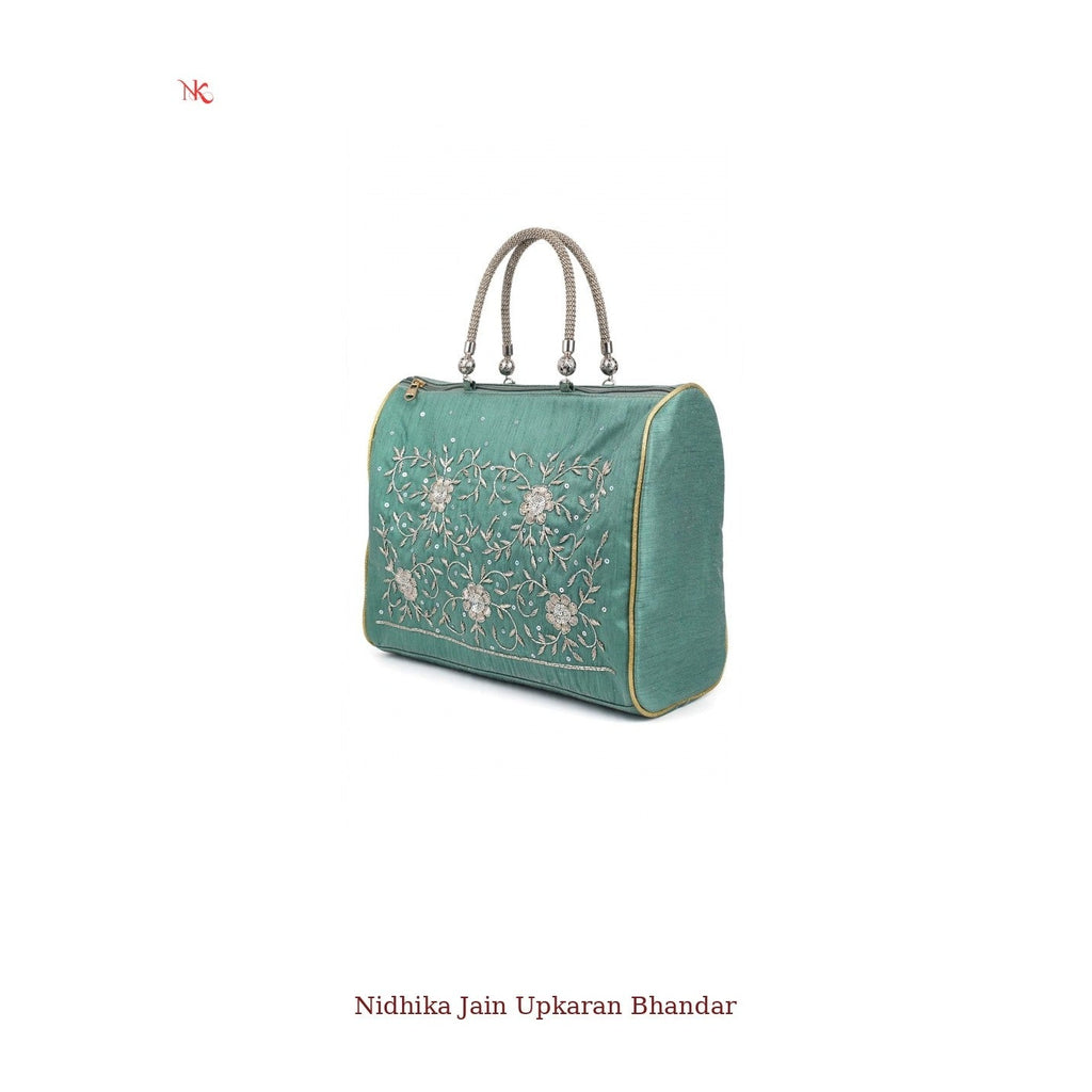 Sea Green Embroidered Samayik Bag