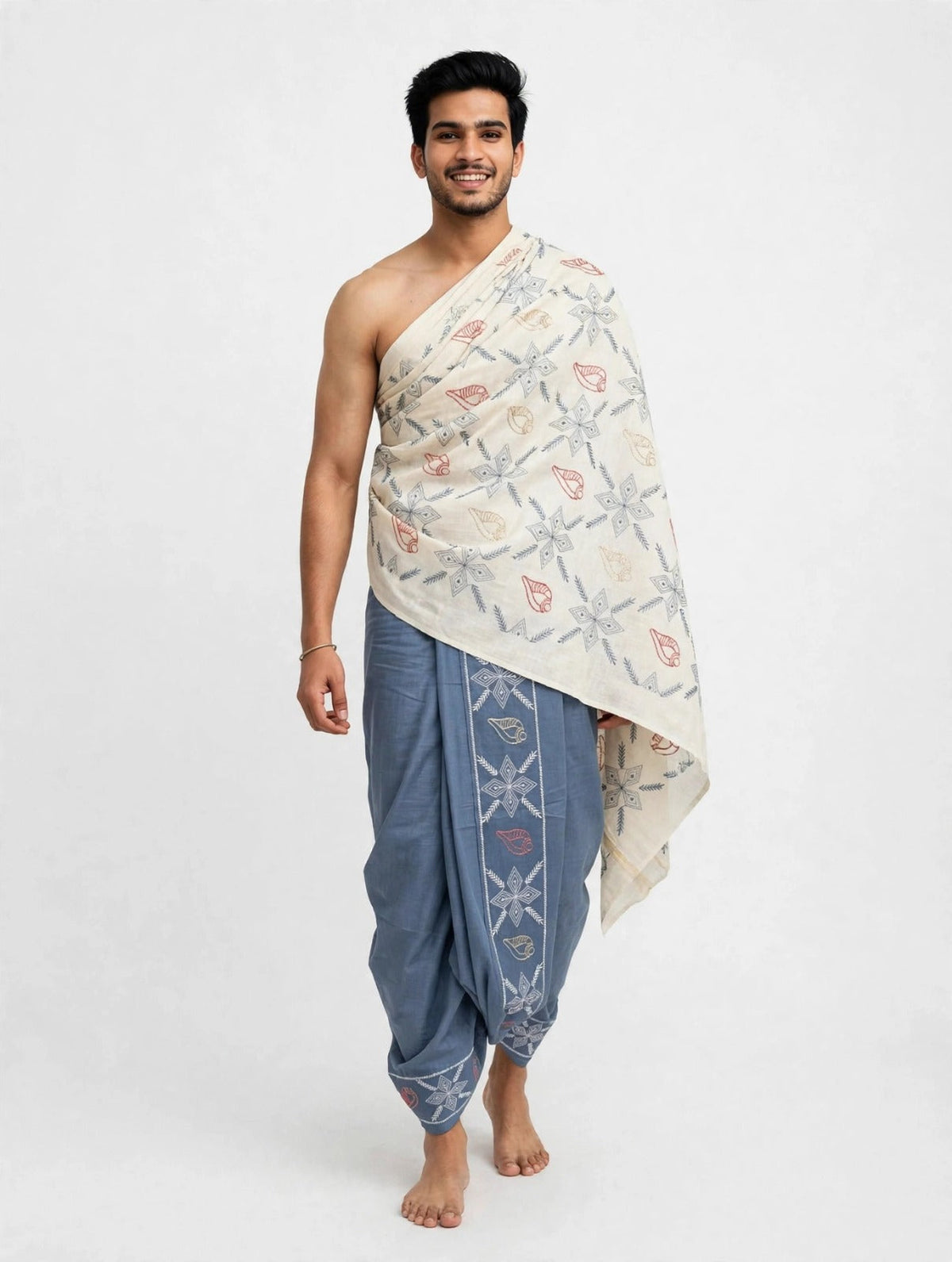 Shankh Motif Embroidered Puja Jodi