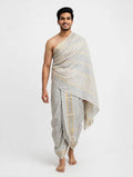 Silver Grey Zari Stripe Puja Jodi
